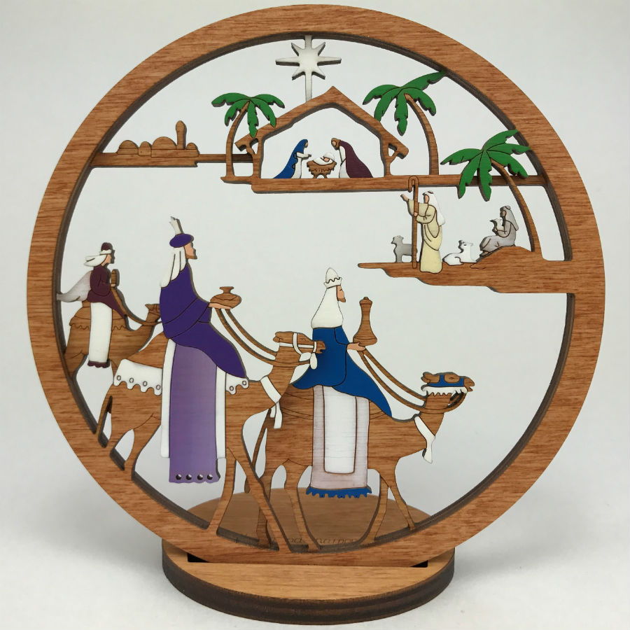 Small Layered 3 King Nativity With Stand